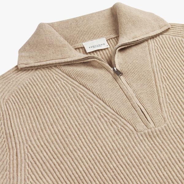 Profuomo Wool Half Zip Sweater Beige