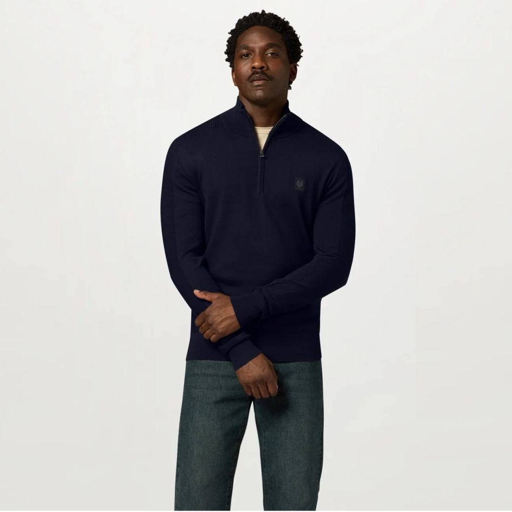 Belstaff Colden Merino Quarter Zip Pullover Marine