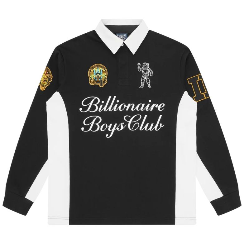 Billionaire Boys Club Script Panelled Rugby Langarm-Poloshirt Schwarz
