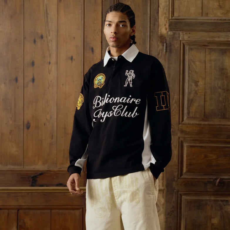 Billionaire Boys Club Script Panelled Rugby Langarm-Poloshirt Schwarz