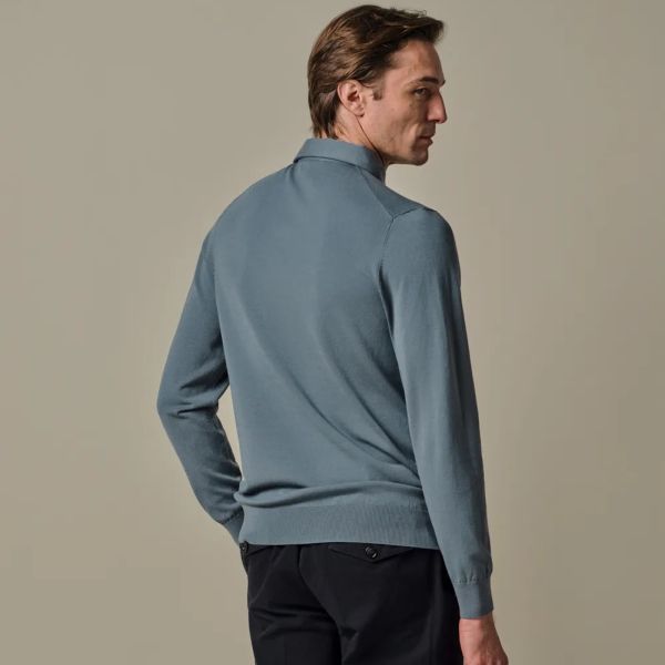 Profuomo Luxury Langarm-Poloshirt Blau