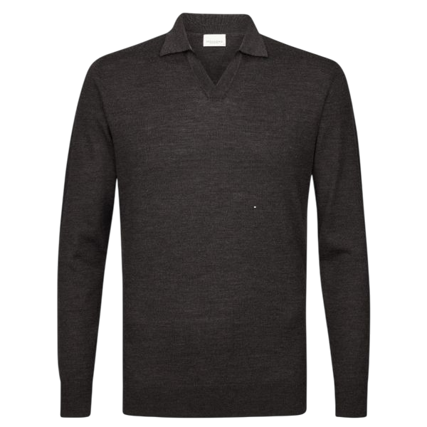 Profuomo Open Collar Langarm-Poloshirt Braun