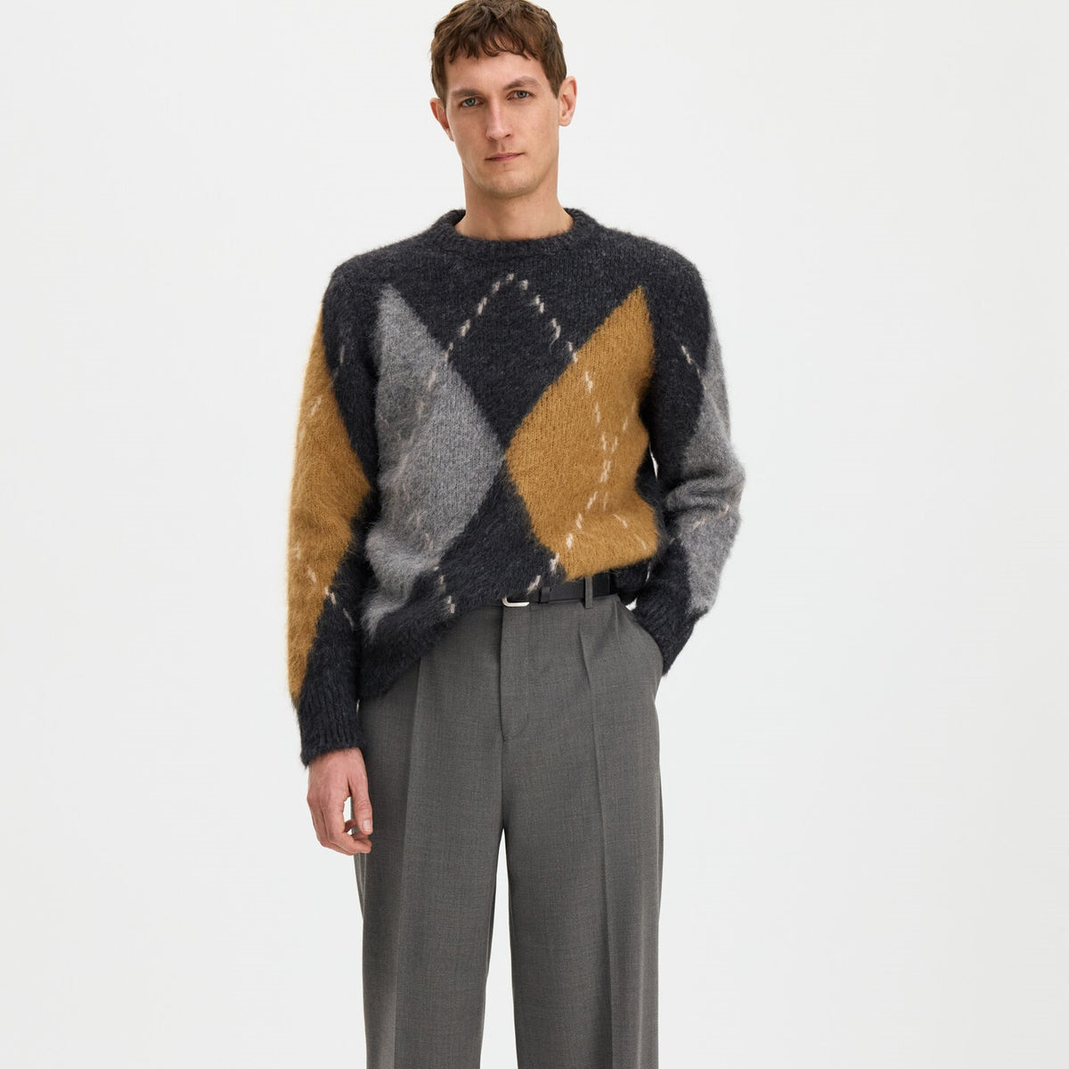 Filippa K Alpaka-Karo-Pullover Grau