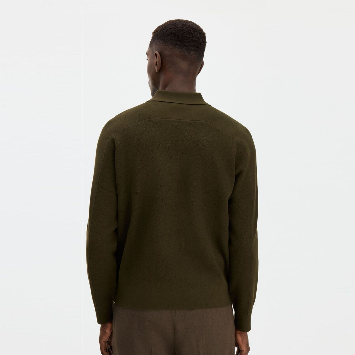 Filippa K Textured Knit Langarm-Poloshirt Dunkelgrün