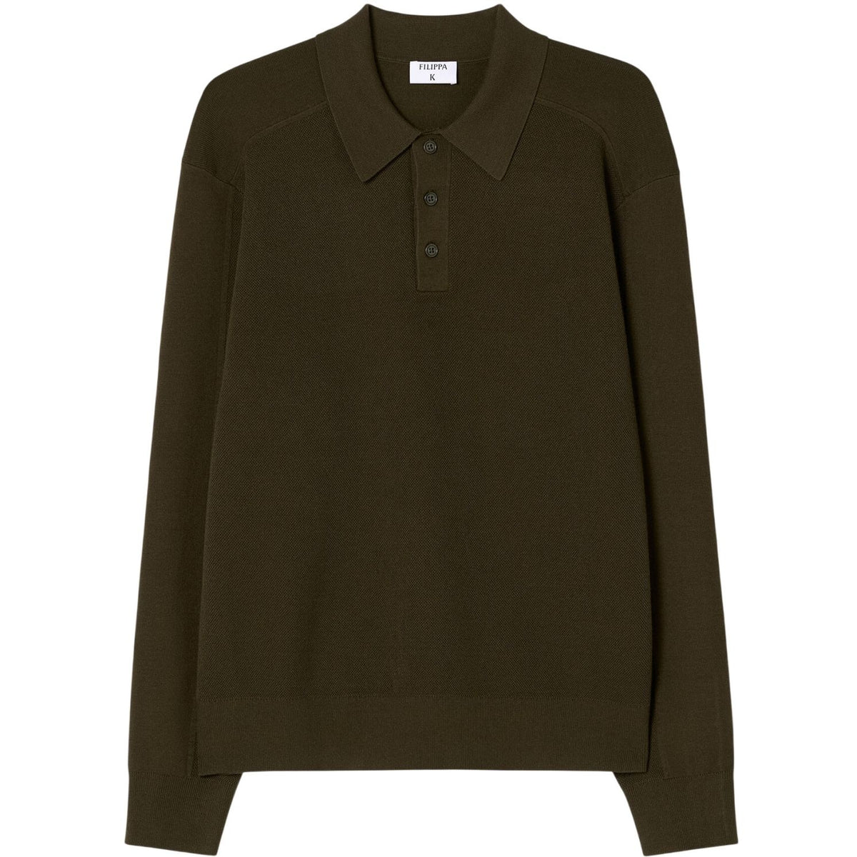 Filippa K Textured Knit Langarm-Poloshirt Dunkelgrün