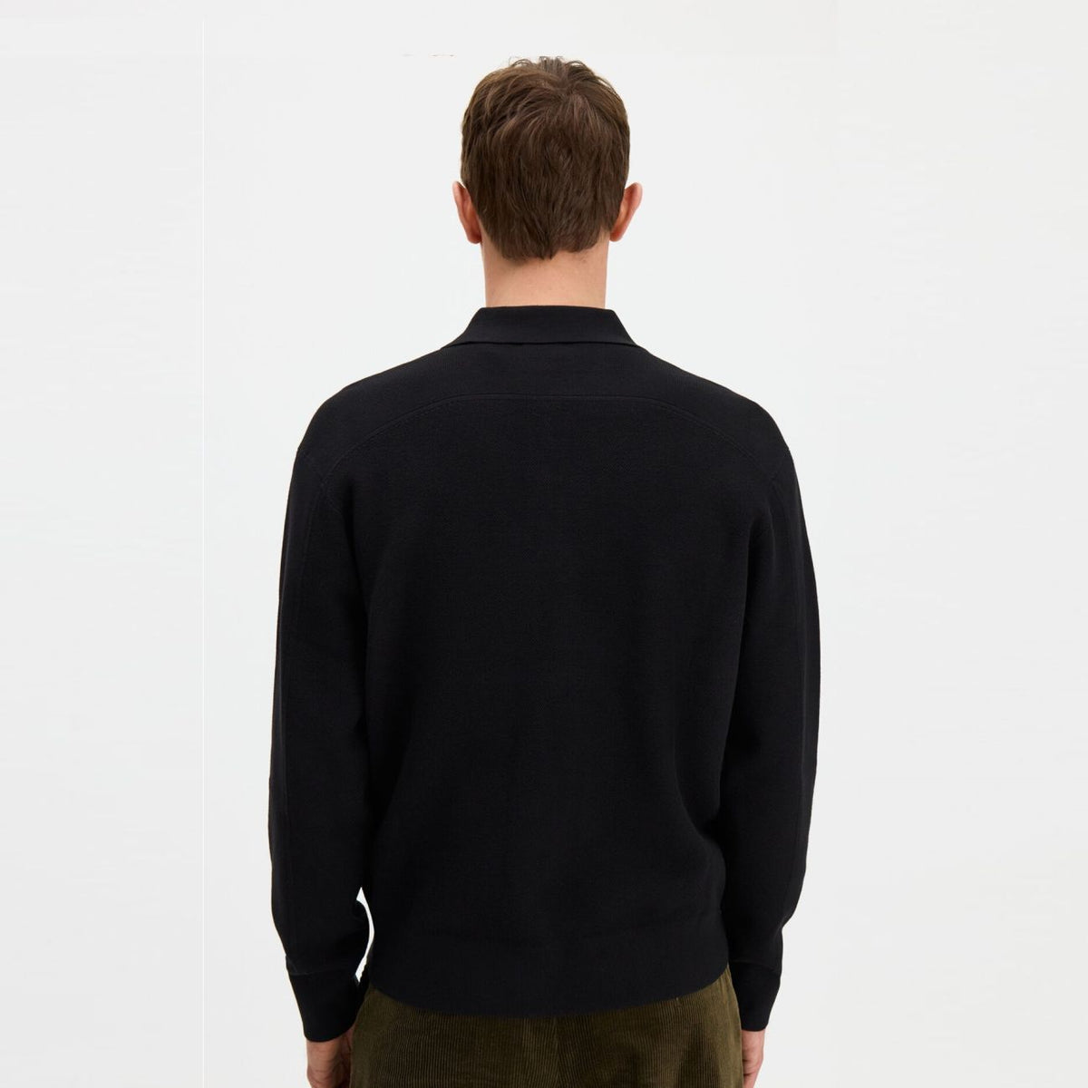 Filippa K Strick-Langarm-Poloshirt mit Struktur Schwarz