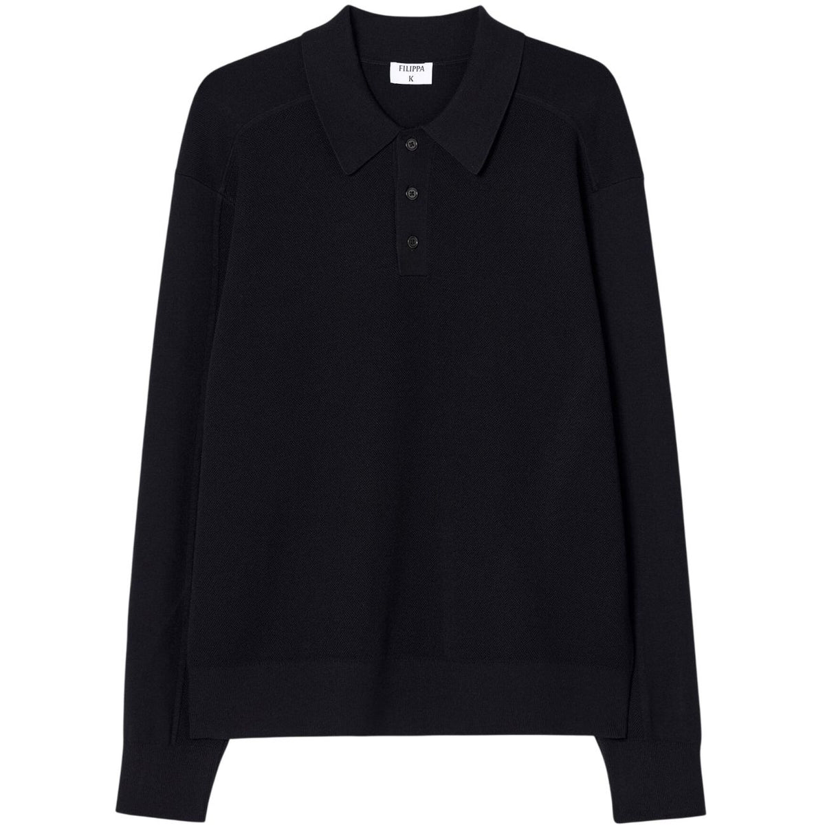 Filippa K Strick-Langarm-Poloshirt mit Struktur Schwarz