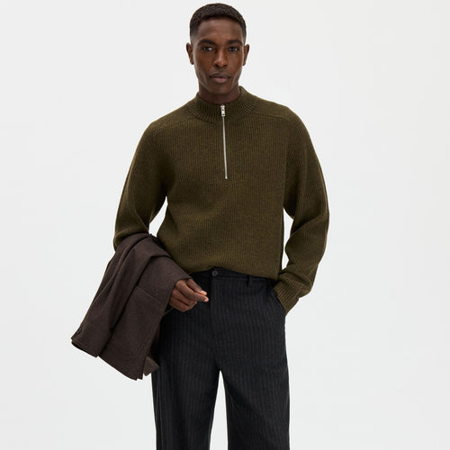Filippa K Wool Half-Zip Pullover Dunkelgrün