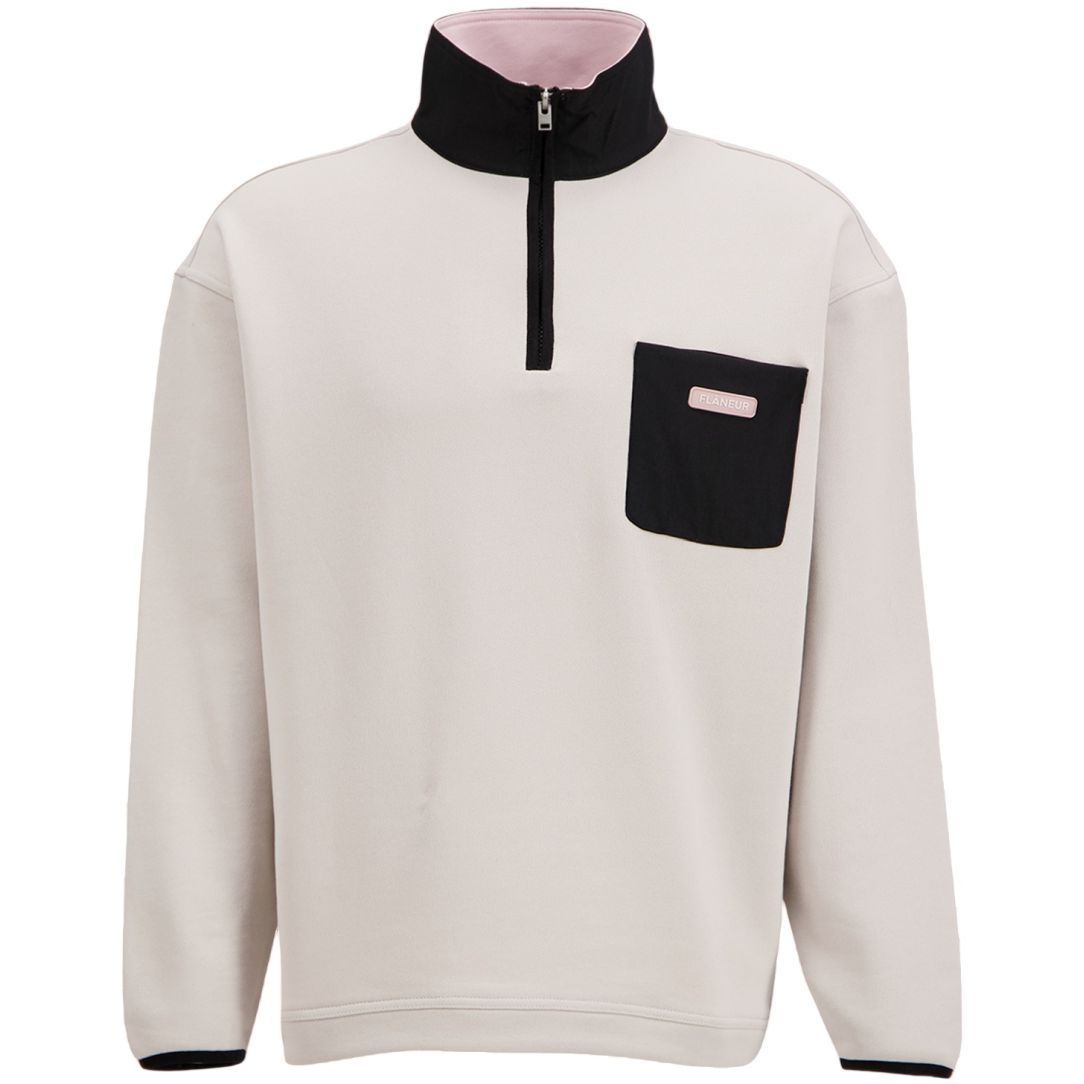Flâneur Badge Classic Half-Zip Pullover Grau