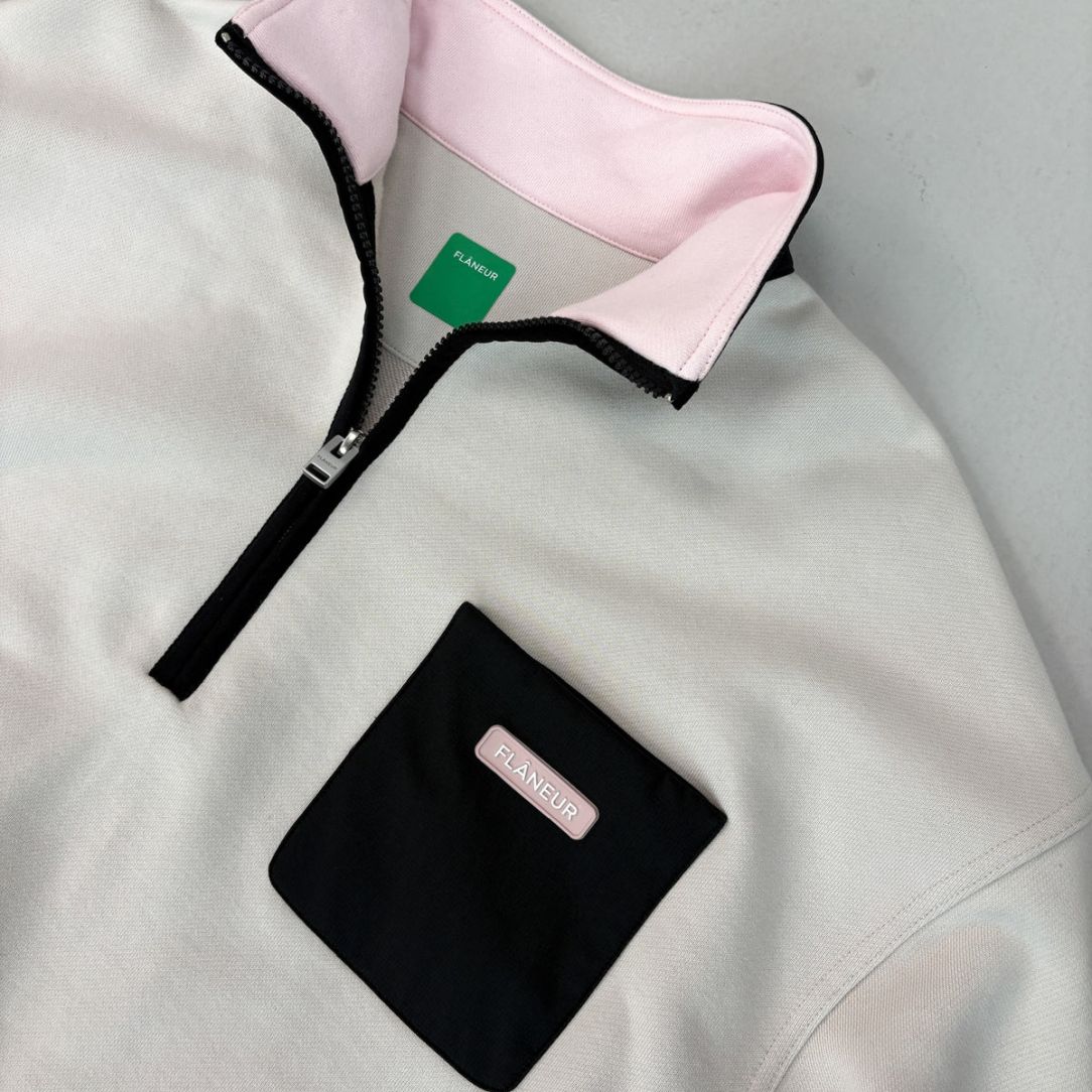 Flâneur Badge Classic Half-Zip Pullover Grau
