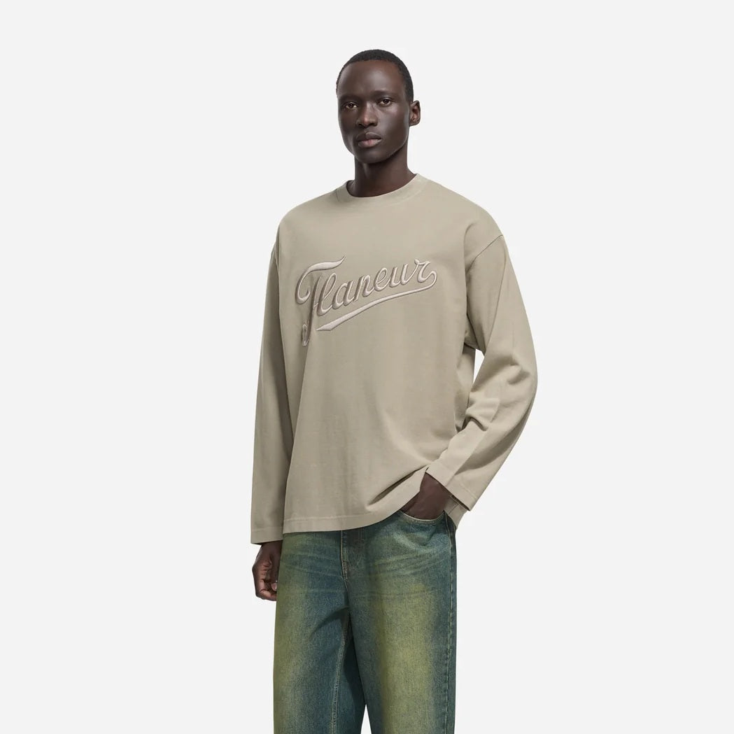 Flâneur besticktes Logo-Langarm-T-shirt Dunkelgrün