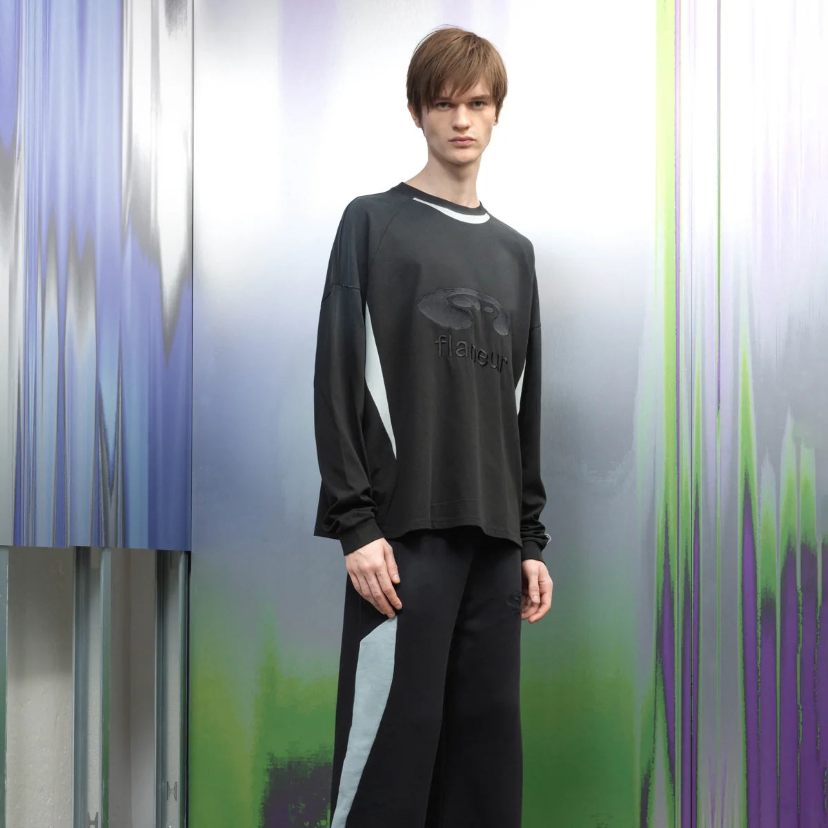 Flâneur Music Paneled Longsleeve T-shirt Zwart
