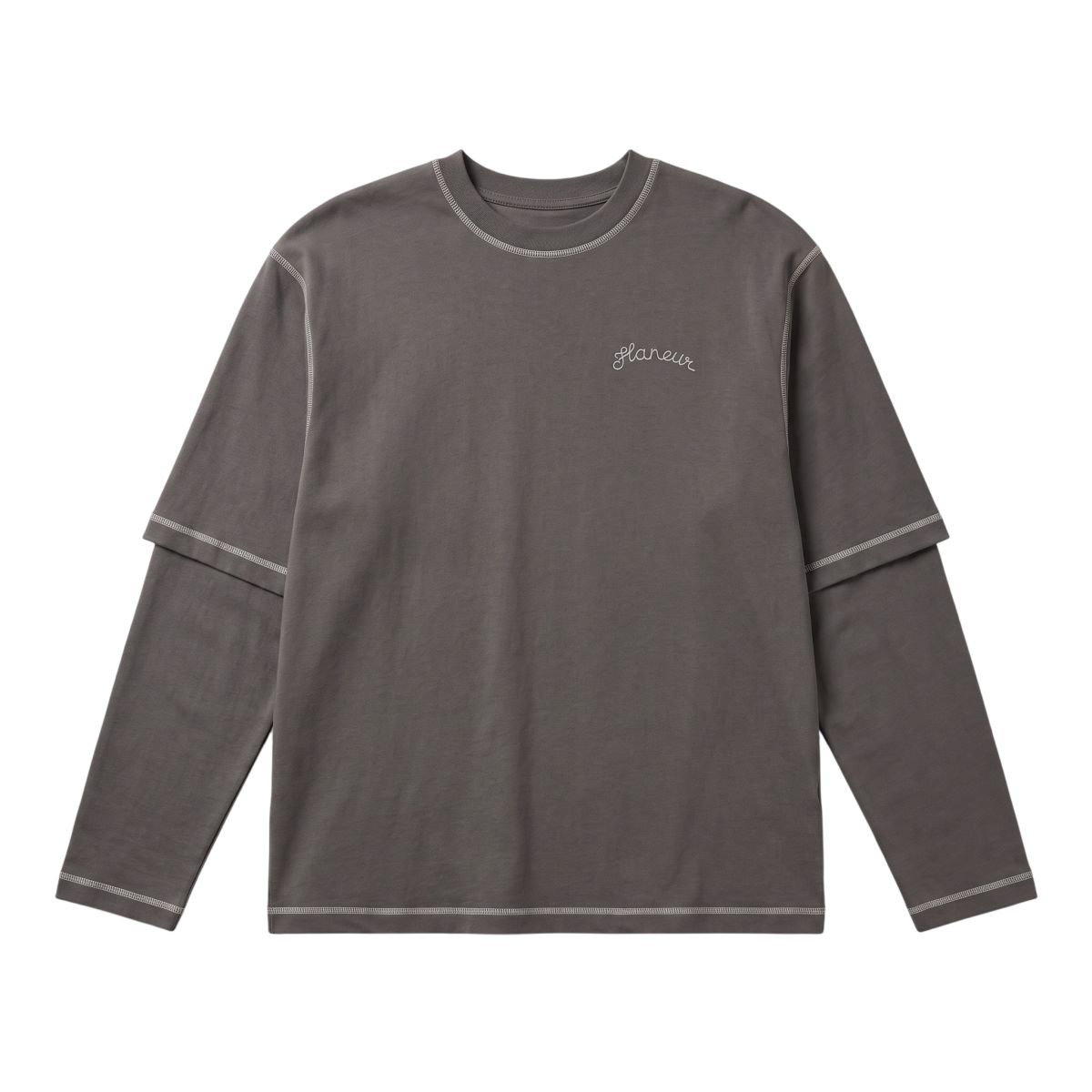 Flâneur Signature Outline Layered Longsleeve T-shirt Schwarz
