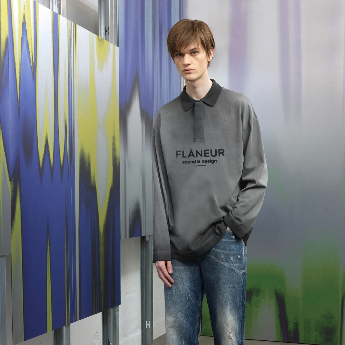 Flâneur Sound & Design Studio Member Langarm-Poloshirt Anthrazit