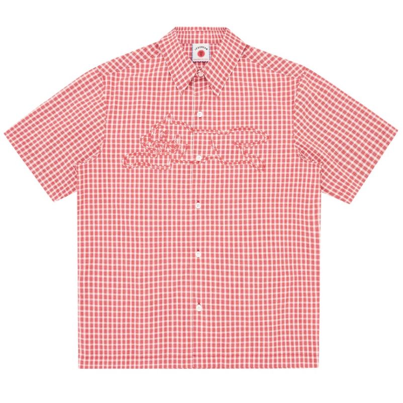 Icecream Applique Running Dog Check Hemd Rot