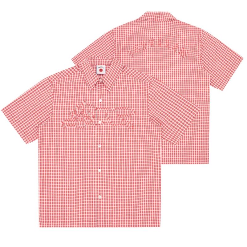 Icecream Applique Running Dog Check Hemd Rot
