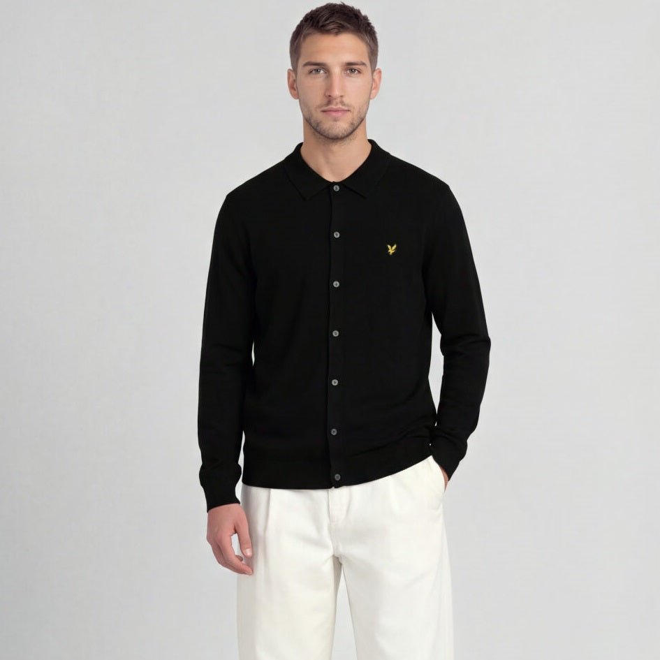 Lyle & Scott Baumwoll-Merino-Strick-Overhemd Schwarz