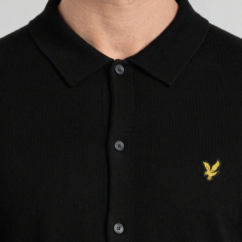 Lyle & Scott Baumwoll-Merino-Strick-Overhemd Schwarz