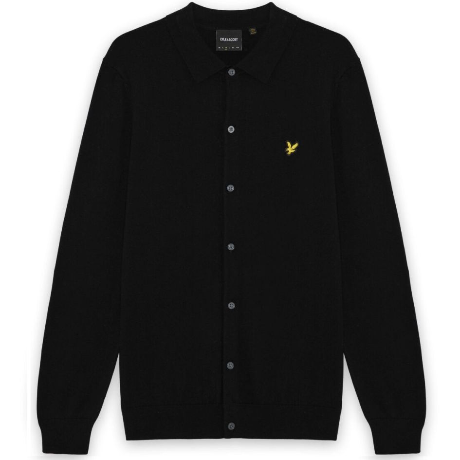 Lyle & Scott Baumwoll-Merino-Strick-Overhemd Schwarz