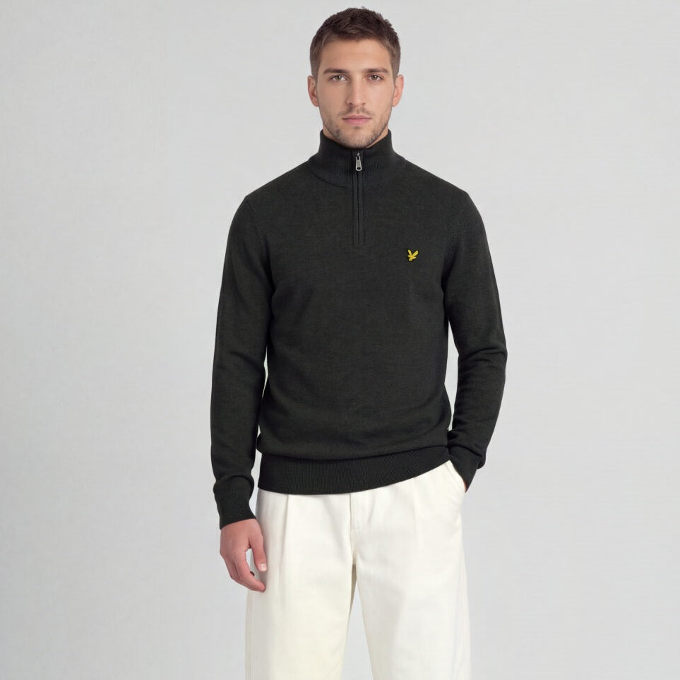 Lyle & Scott Cotton Merino Viertelreißverschluss Pullover Anthrazit