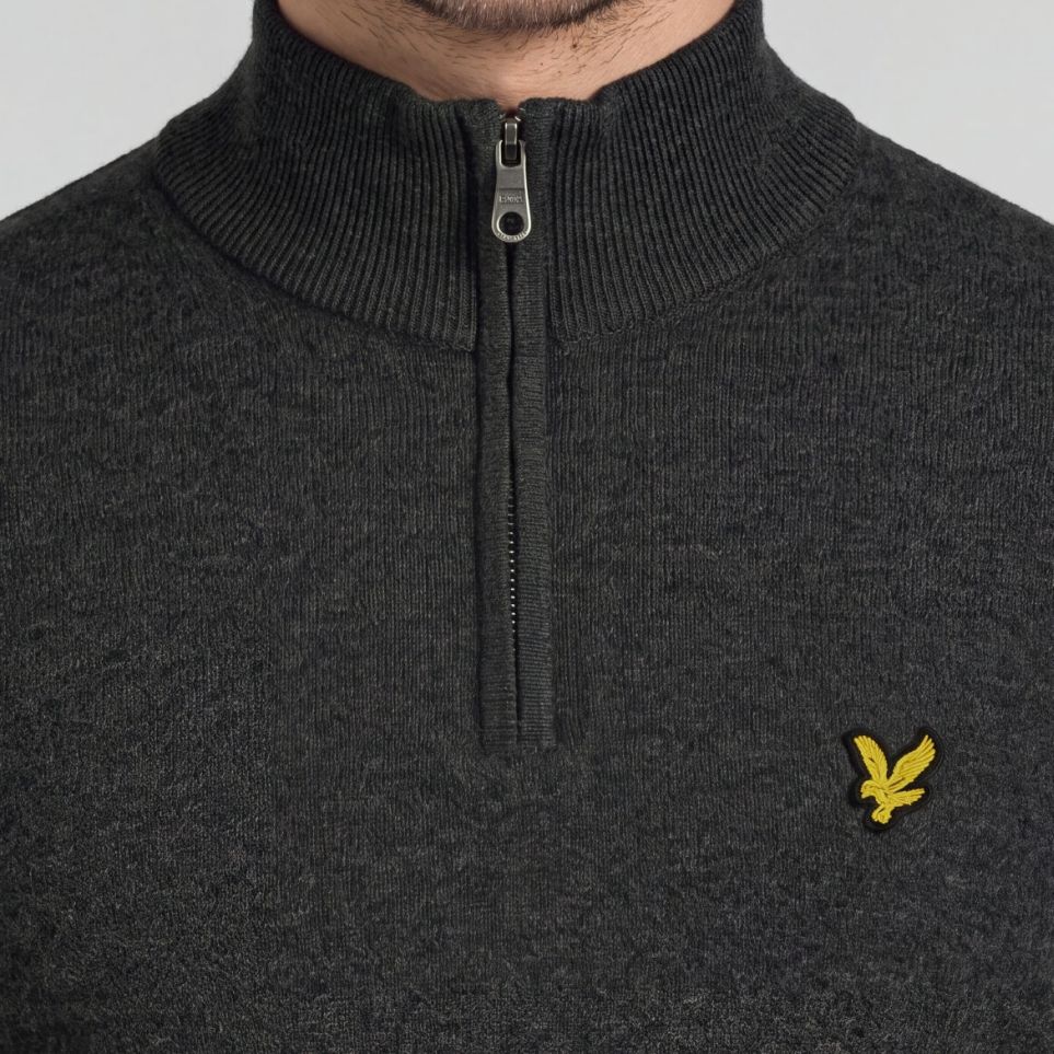 Lyle & Scott Cotton Merino Viertelreißverschluss Pullover Anthrazit