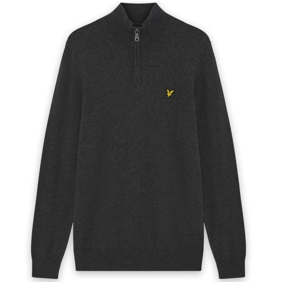 Lyle & Scott Cotton Merino Viertelreißverschluss Pullover Anthrazit