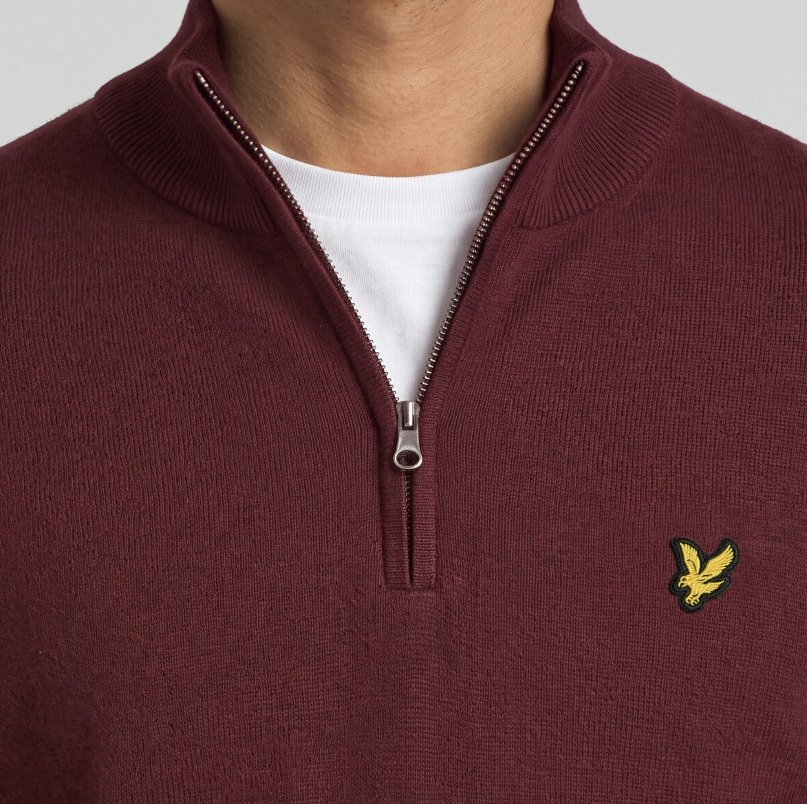 Lyle & Scott Cotton Merino Viertelreißverschluss Pullover Bordeaux