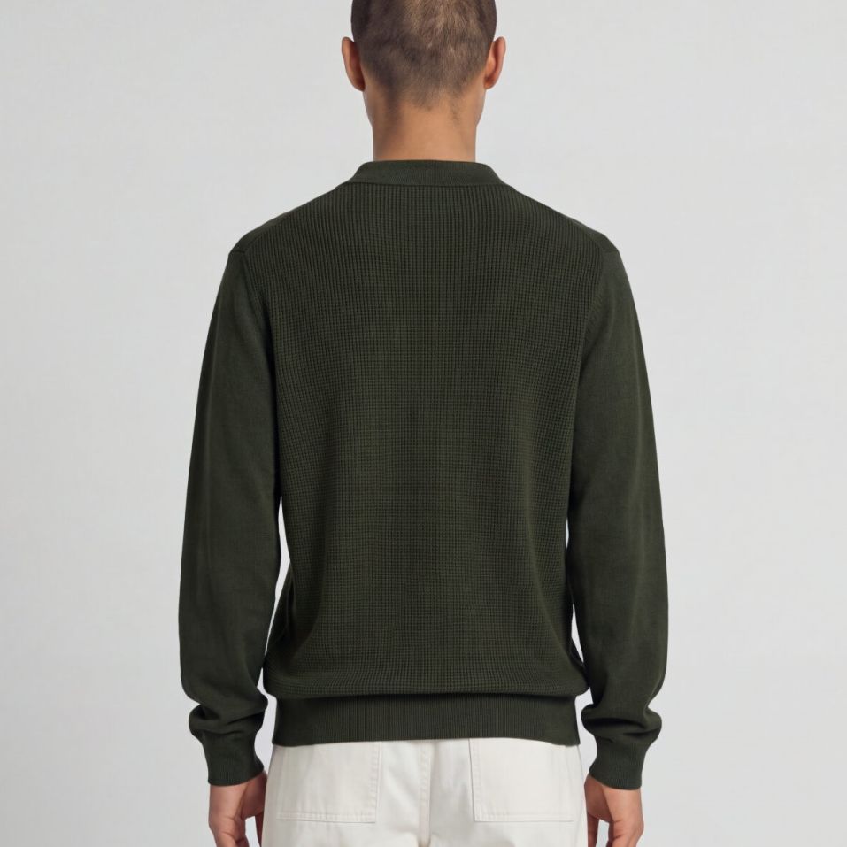 Lyle & Scott Waffelstrick-Poloshirt mit Einsätzen, Langarm-Poloshirt Dunkelgrün