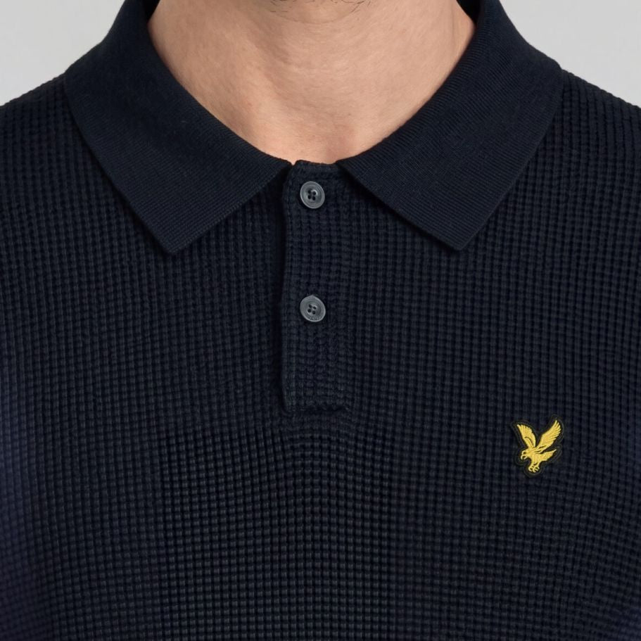Lyle & Scott Panelled Waffle Knitted Langarm-Poloshirt Marine