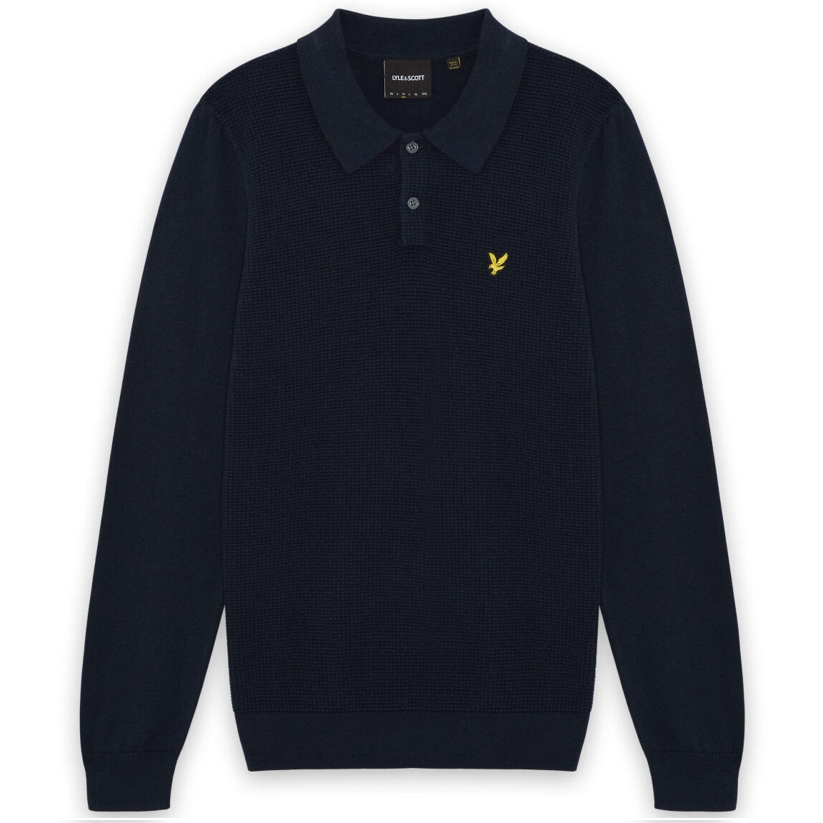 Lyle & Scott Panelled Waffle Knitted Langarm-Poloshirt Marine
