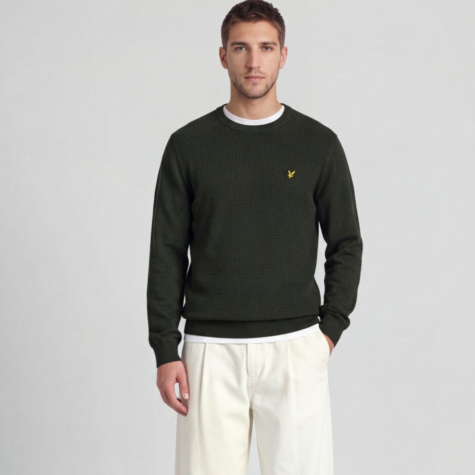 Lyle & Scott Waffel-Pullover mit Einsätzen Pullover Dunkelgrün