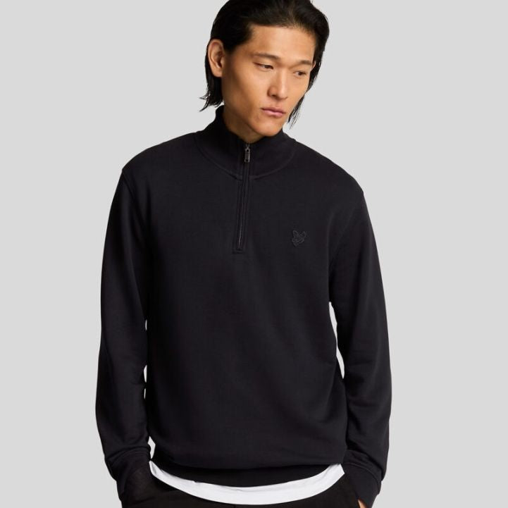 Lyle & Scott Superfine Pullover mit halbem Reißverschluss Pullover Schwarz