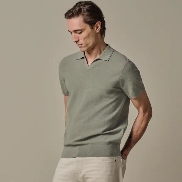 Profuomo Luxury Open Collar Polo Groen