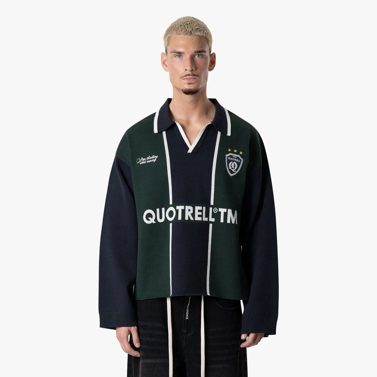 Quotrell Madrid Strick-Langarm-Poloshirt Marine/Dunkelgrün