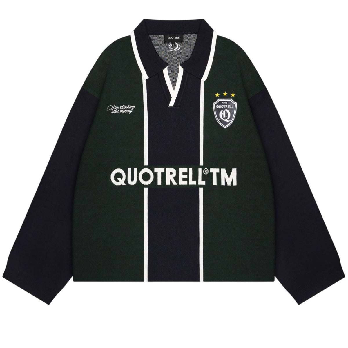 Quotrell Madrid Strick-Langarm-Poloshirt Marine/Dunkelgrün