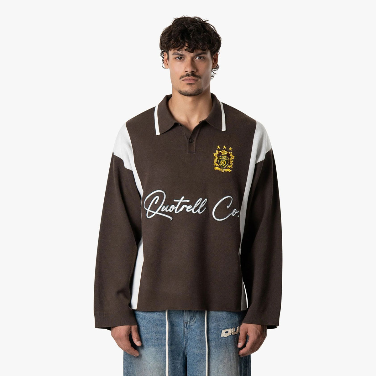 Quotrell Mono Gestricktes Langarm-Poloshirt Braun