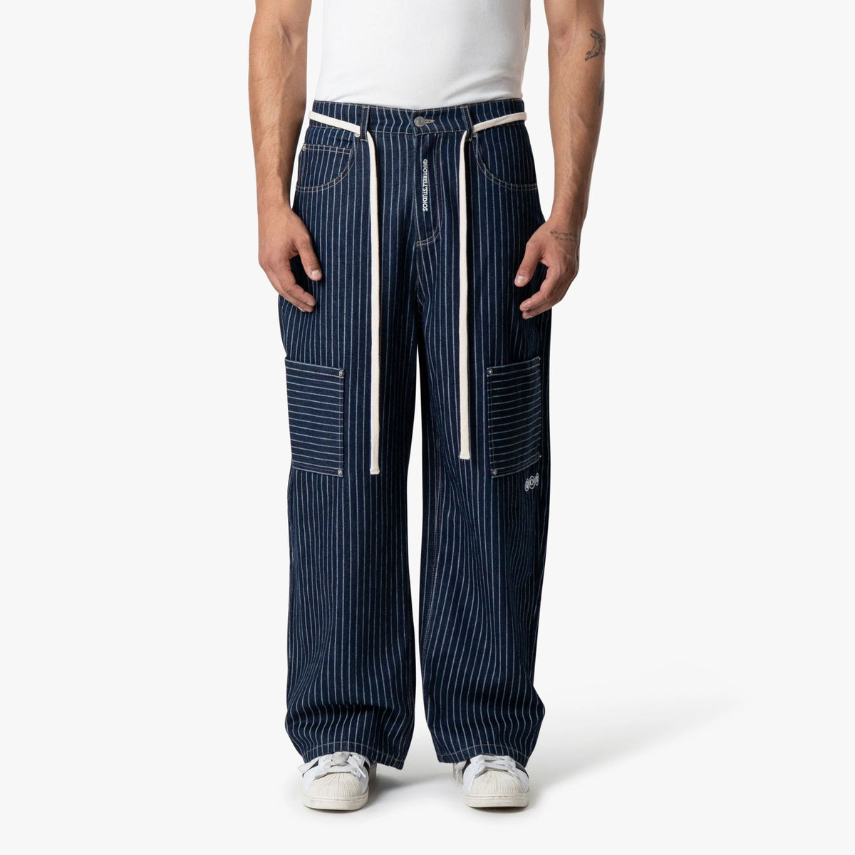Quotrell Pinstripe Denim Jeans Blau