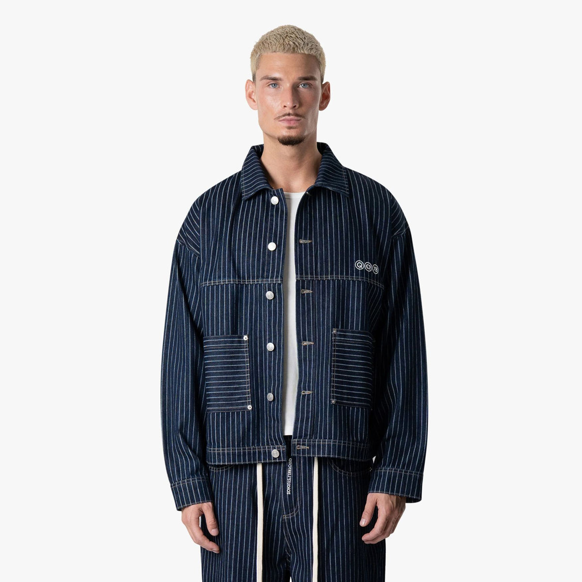 Quotrell Pinstripe Denim Jacket Blau