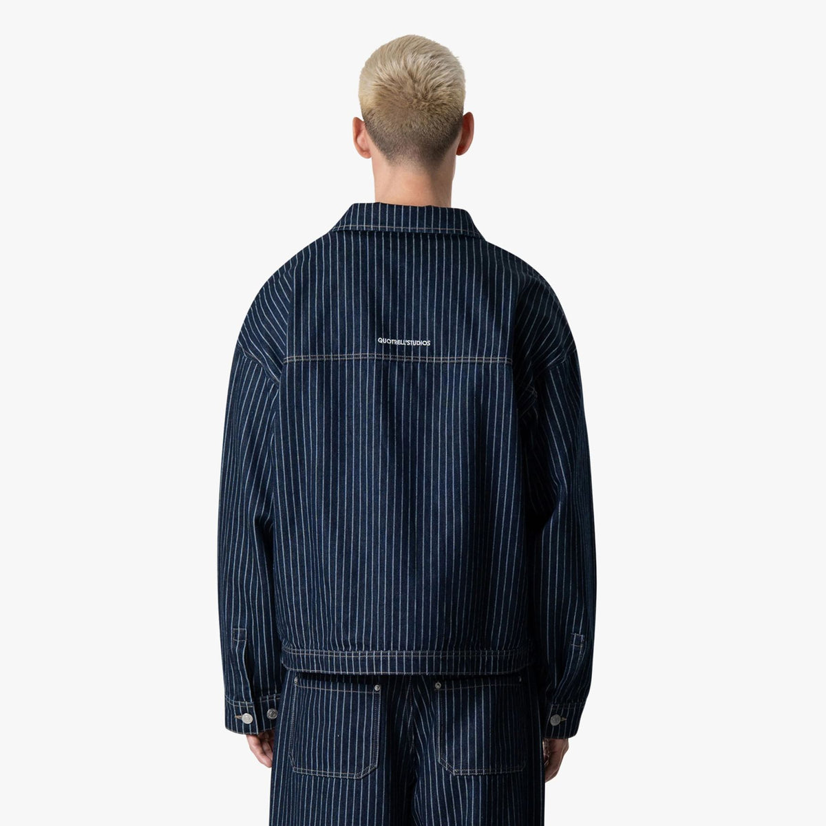 Quotrell Pinstripe Denim Jacket Blau