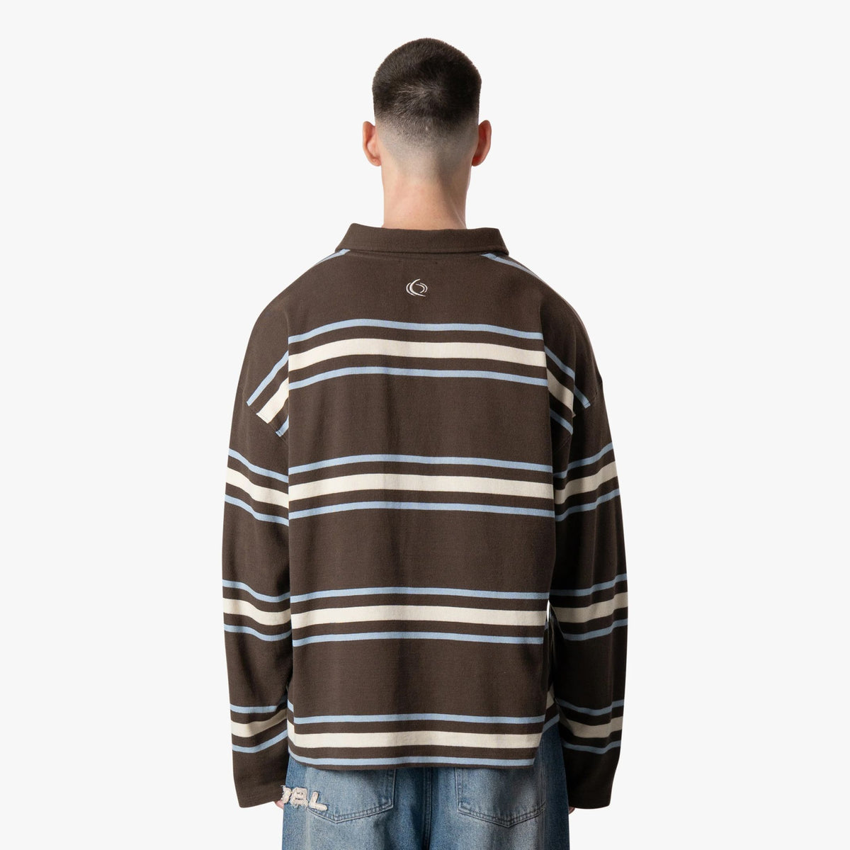 Quotrell Gestreiftes Langarm-Poloshirt Braun