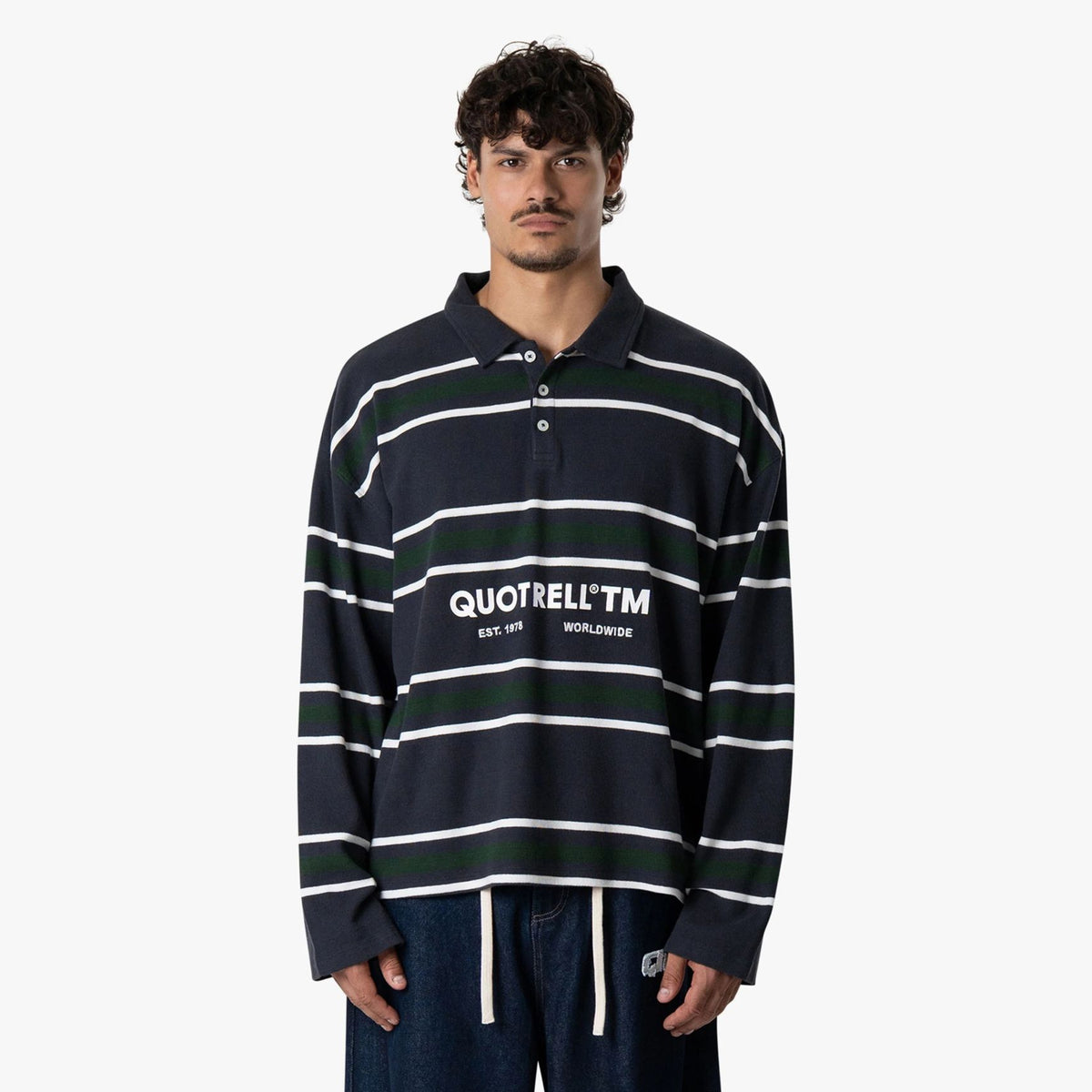 Quotrell Gestreiftes Langarm-Poloshirt Marine