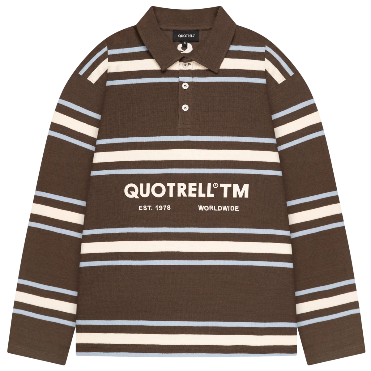 Quotrell Gestreiftes Langarm-Poloshirt Braun