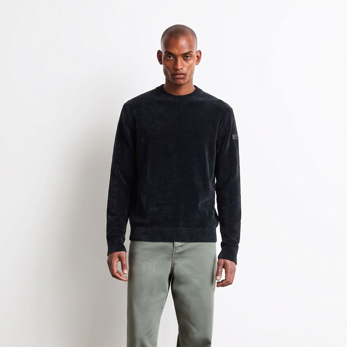 Roberto Ricci Designs Samtiger Rundhals-Pullover Anthrazit