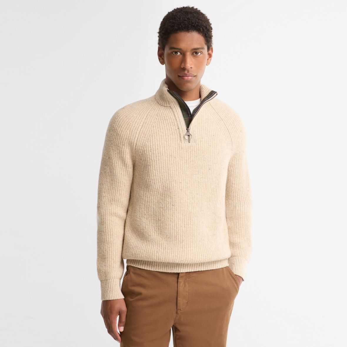 Barbour Essentials Fleck Half-Zip Pullover Beige