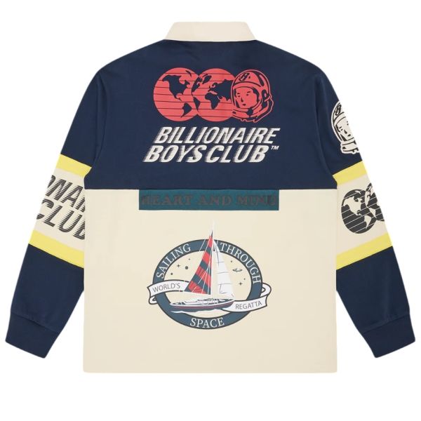 Billionaire Boys Club World Regatta Oversized Rugby Shirt Off White/Blauw