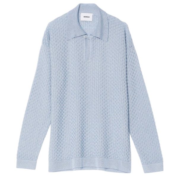 Bonsai Keyhole Longsleeve Knit Polo Blauw