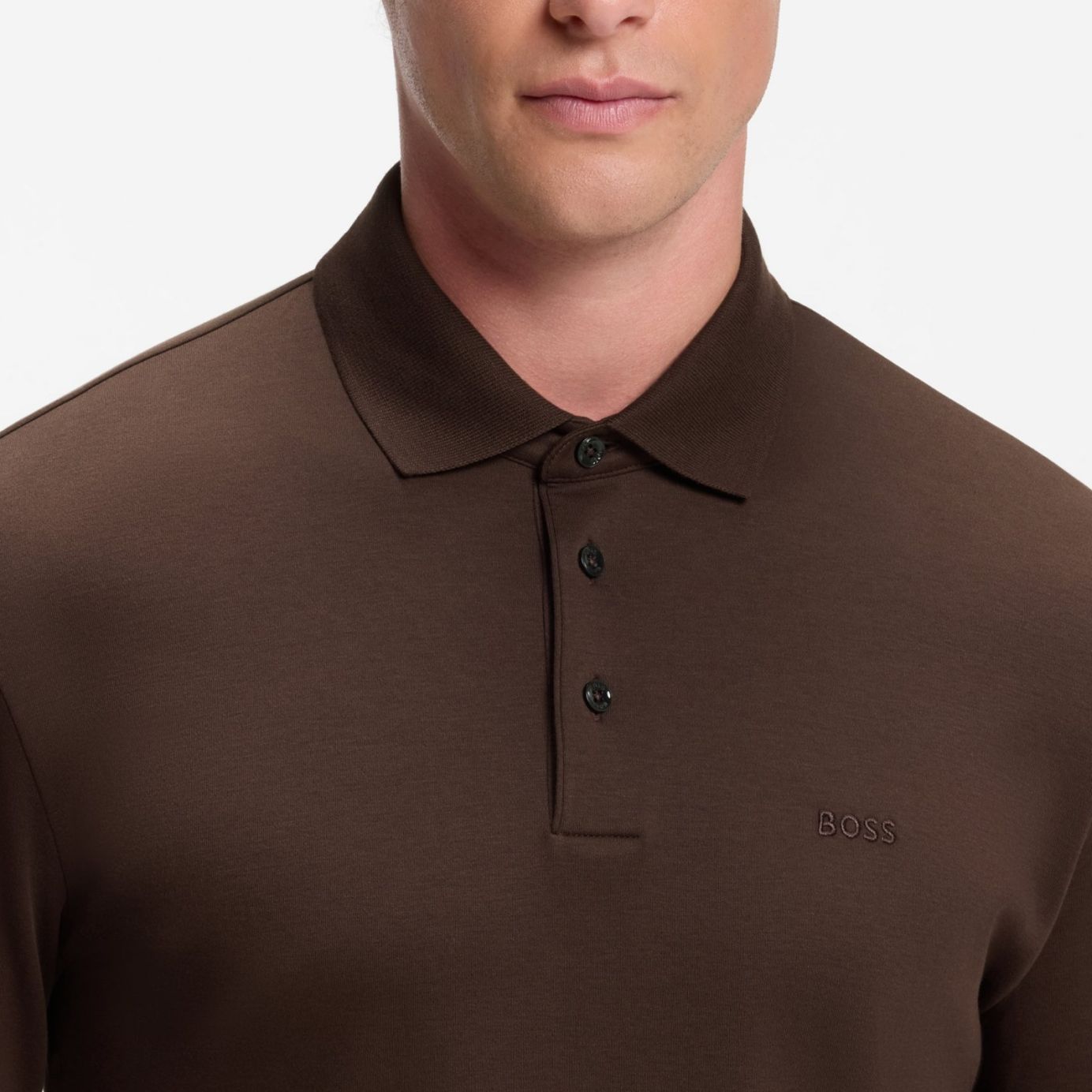 Boss Pado Langarm-Poloshirt Braun