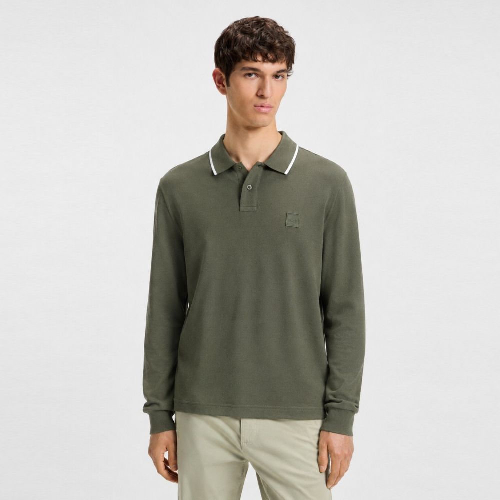 Boss Passerford Langarm-Poloshirt Dunkelgrün