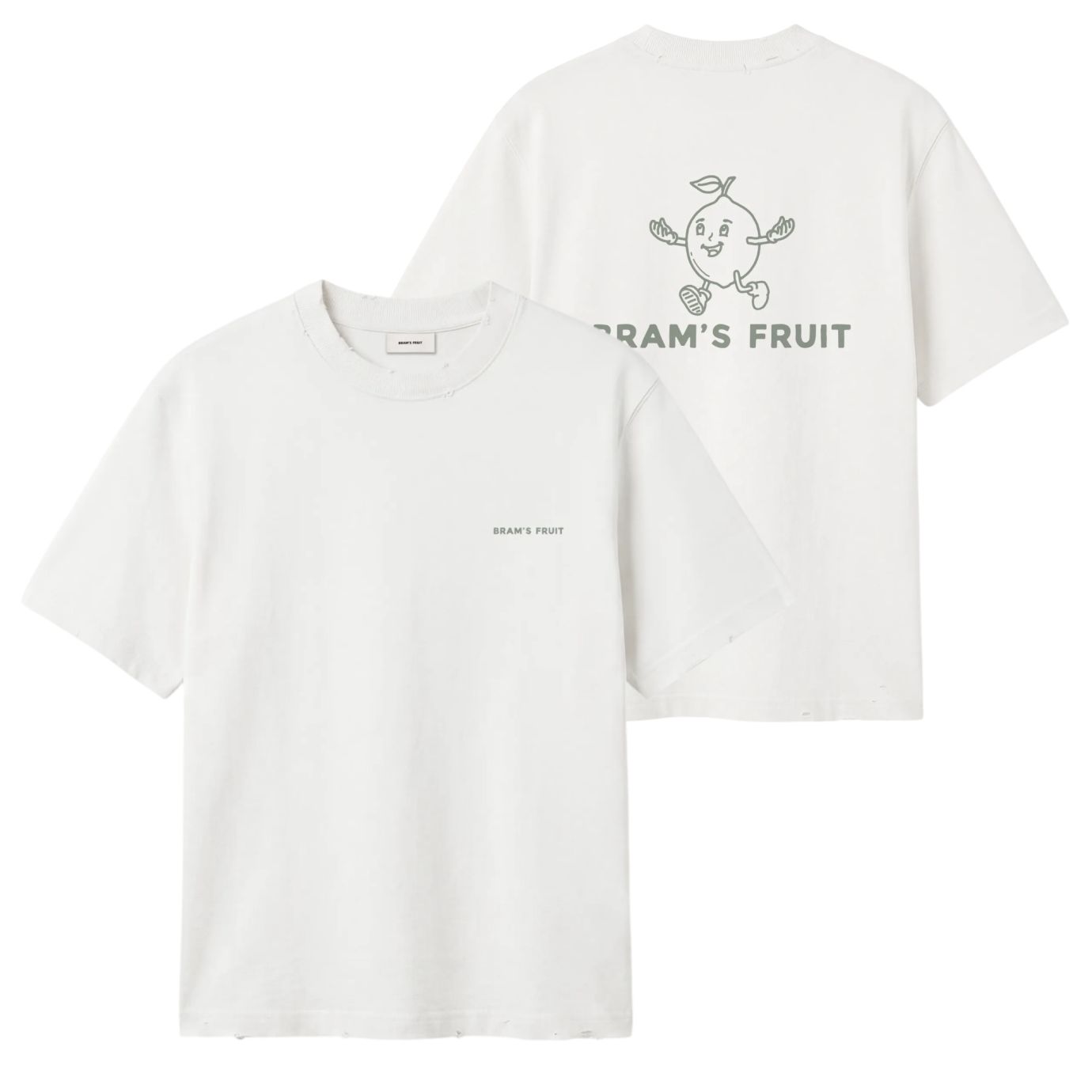 Bram’s Fruit Distressed Big Lemon Outline T-shirt Wit