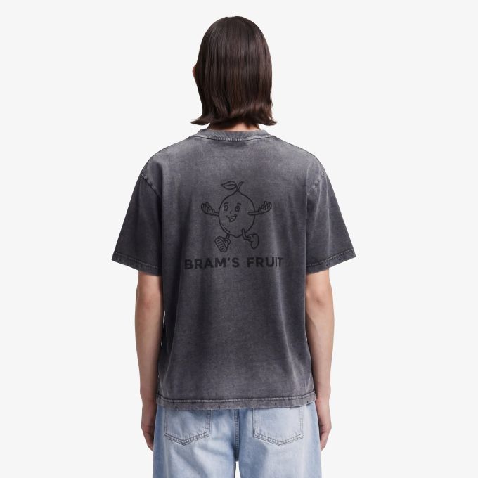 Bram’s Fruit Distressed Big Lemon Outline T-shirt Zwart